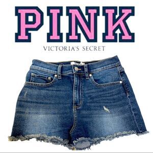 PINK Victoria's Secret High-Waist Denim Distressed Raw Hem Shorts Size 8 or W28